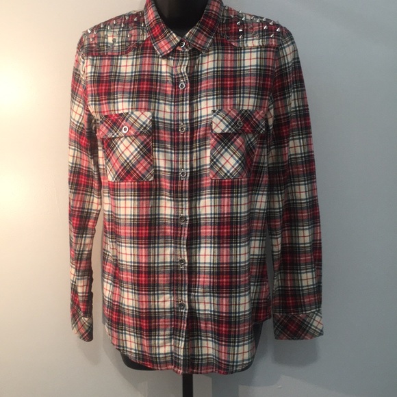 COPY - PLAID SPIKED SHOULDER LONG SLEEVE SHIRT 👕 - Picture 2 of 4